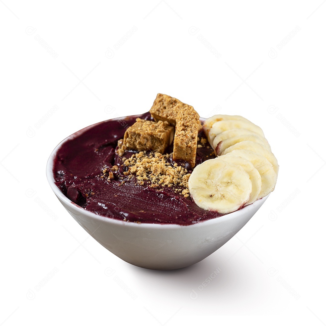 Açaí Berry Congelado com Banana e Pacoca. Isolado no fundo branco