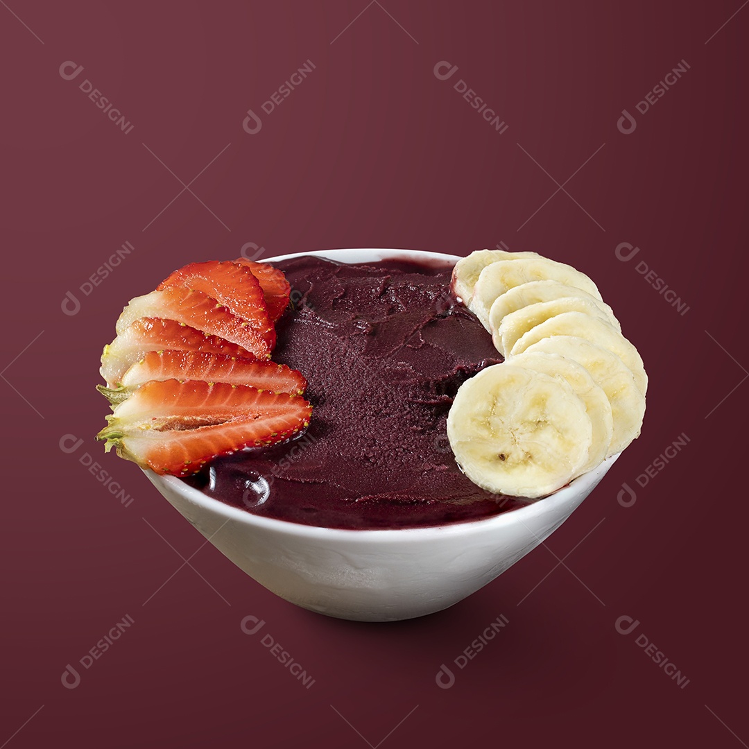 Frozen Acai Berry with Banana and Strawberry. Isolated on Purple Background.