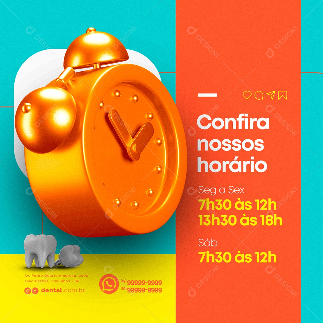 Confira Nossos Horários Dentista Social Media PSD Editável