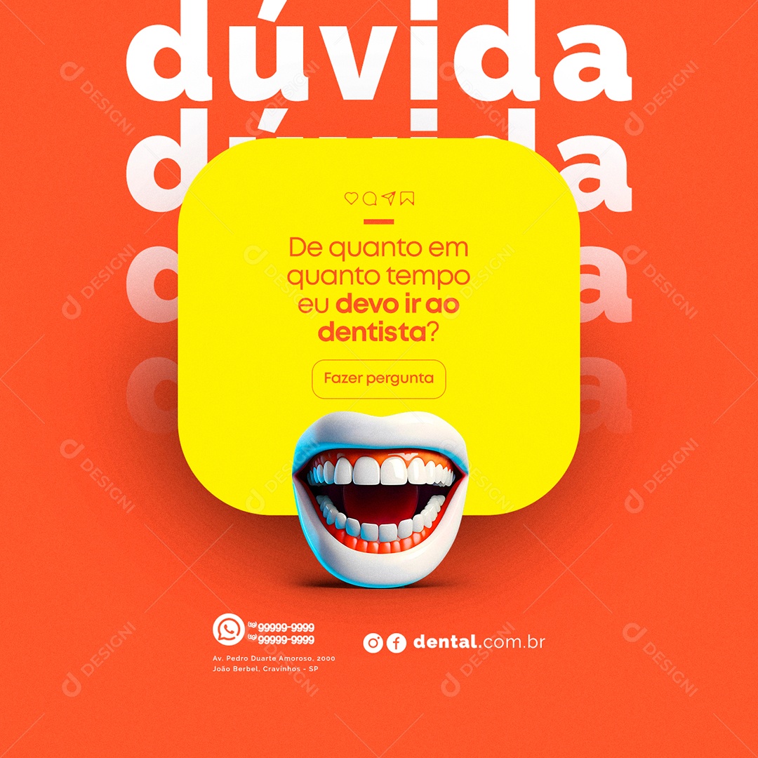 Dúvida De Quanto em Quanto Tempo eu Devo ir ao Dentista Social Media PSD Editável