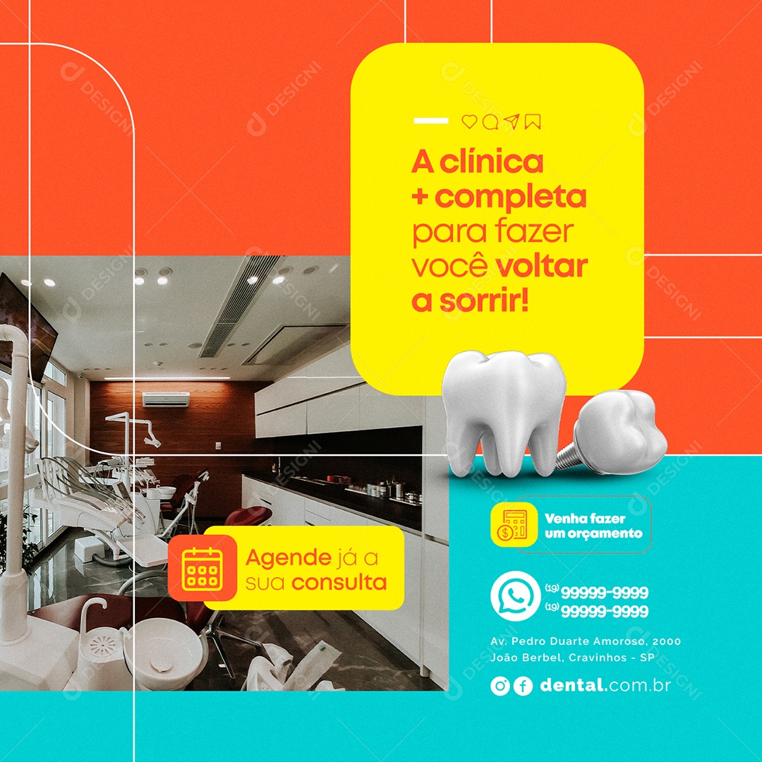 A Clínica + Completa para Fazer Você Volta a Sorrir Dentista Social Media PSD Editável