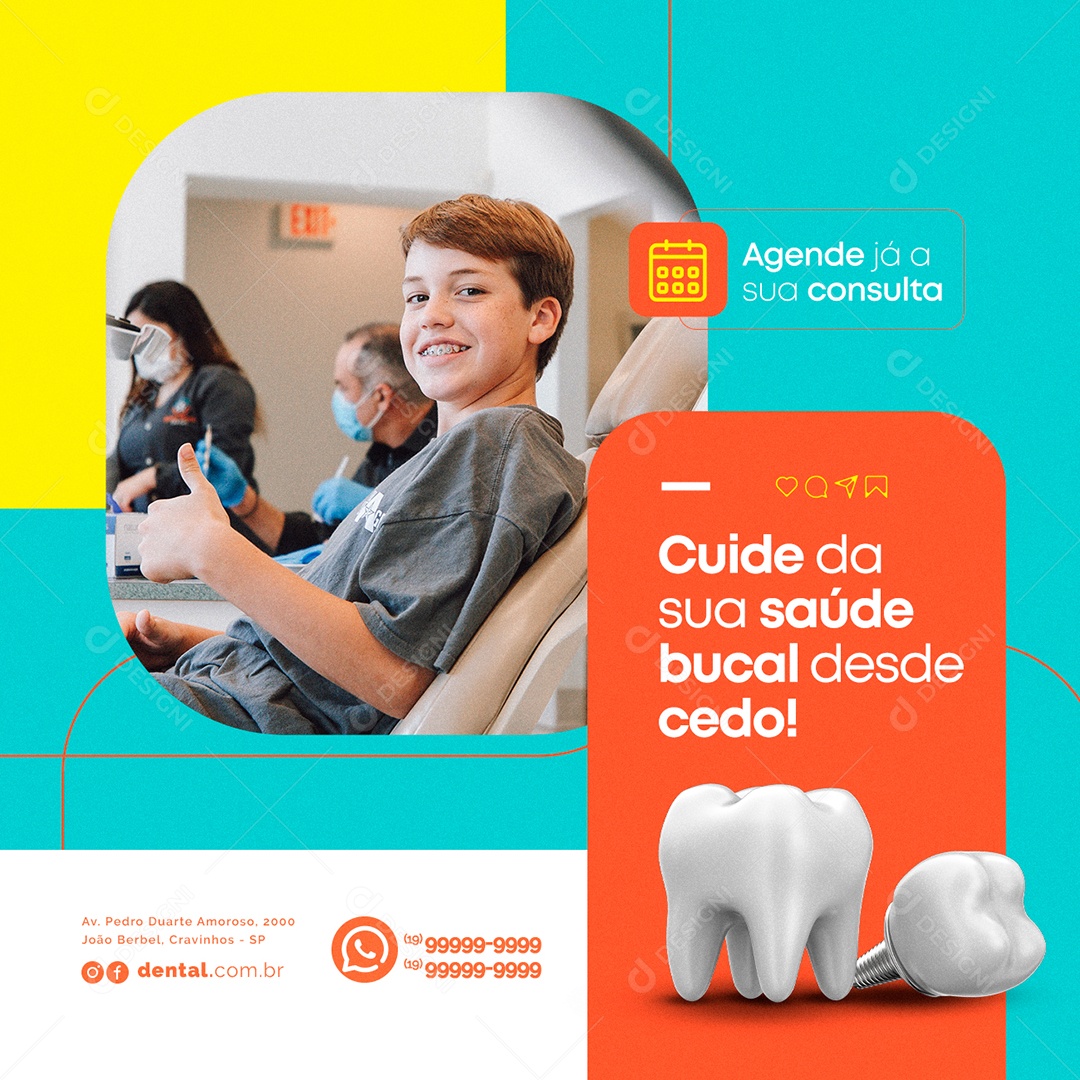 Cuide da Sua Saúde Bucal Desde Cedo Dentista Social Media PSD Editável