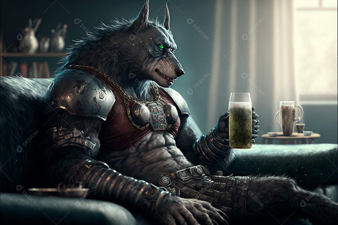 Lobo em casa sentado no sofá assistindo superbowl na tv.