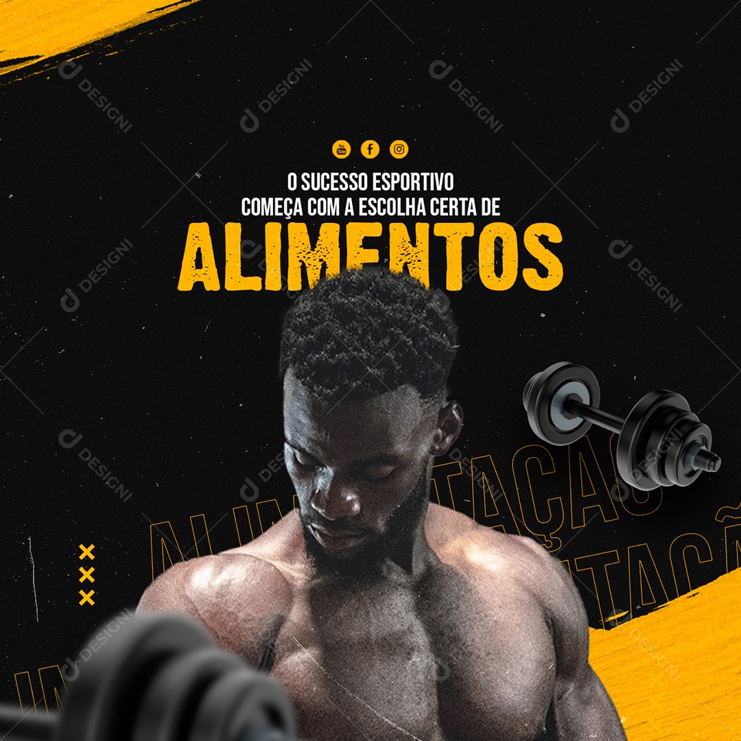 O Sucesso Esportivo Começa Com a Escolha Certa de Alimentos Nutrição Esportiva Social Media PSD Editável