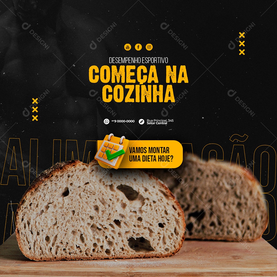 Desempenho Esportivo Começa na Cozinha Nutrição Esportiva Social Media PSD Editável