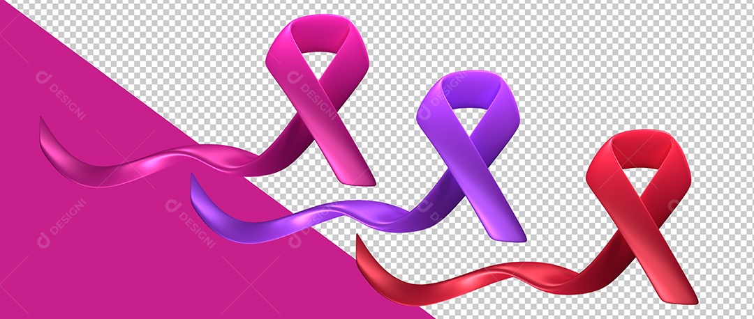 Fitas do Dia Mundial do Câncer Elemento 3D para Composição PSD