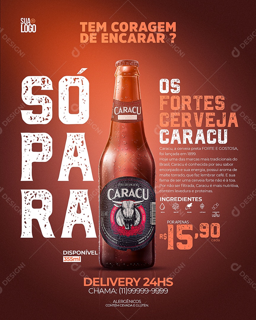 Tem Coragem de Encarar Só Para os Fortes Cerveja Caracu Social Media PSD Editável