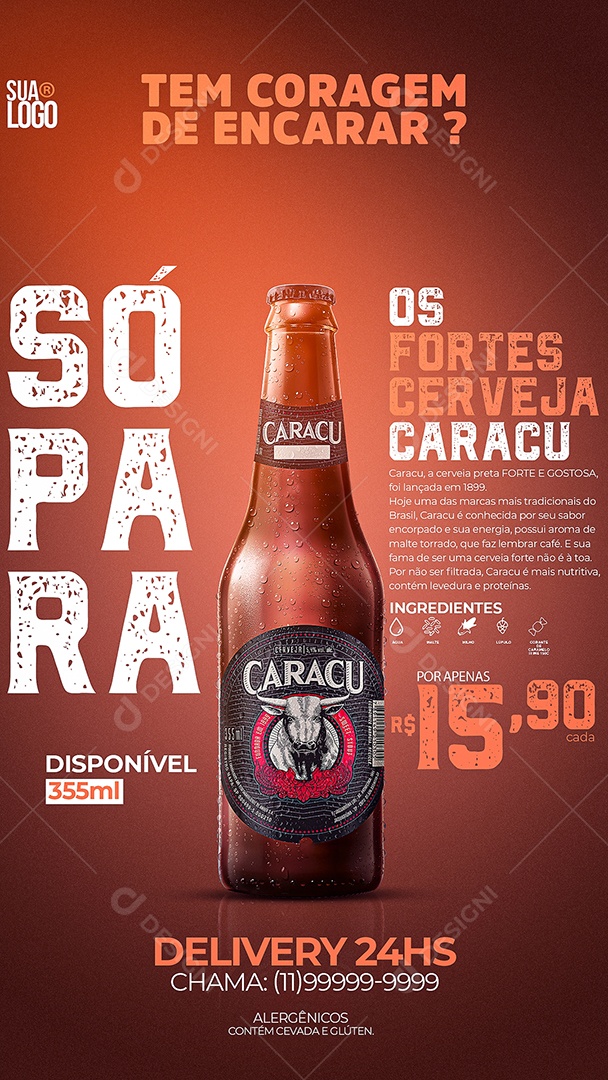 Story Tem Coragem de Encarar Só Para os Fortes Cerveja Caracu Social Media PSD Editável