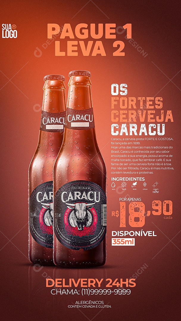 Cervejaria Pague 1 Leve 2 Caracu Social Media PSD Editável