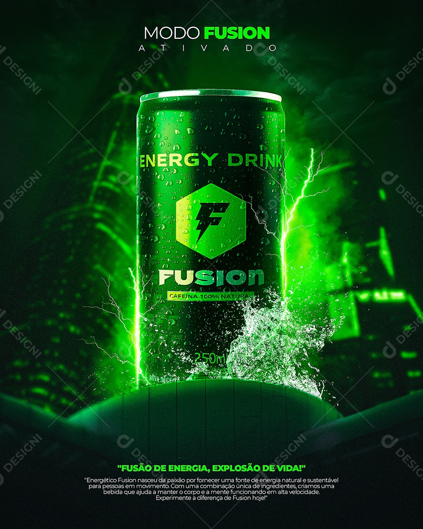 Modo Fusion Ativado Fusão de Energia Explosão de Vida Social Media PSD Editável