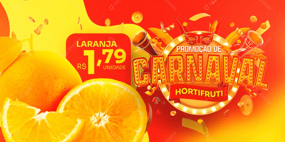 Banner Promoção de Carnaval Hortifruti Laranja 1,79 Kg Social Media PSD Editável