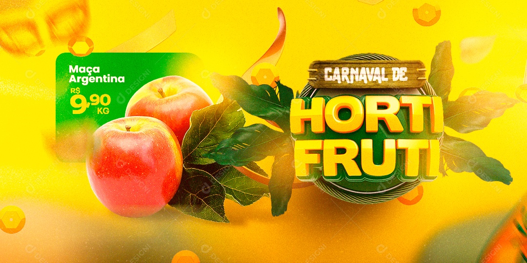 Banner Carnaval de Hortifruti Maça Argentina 9,90 Kg Social Media PSD Editável