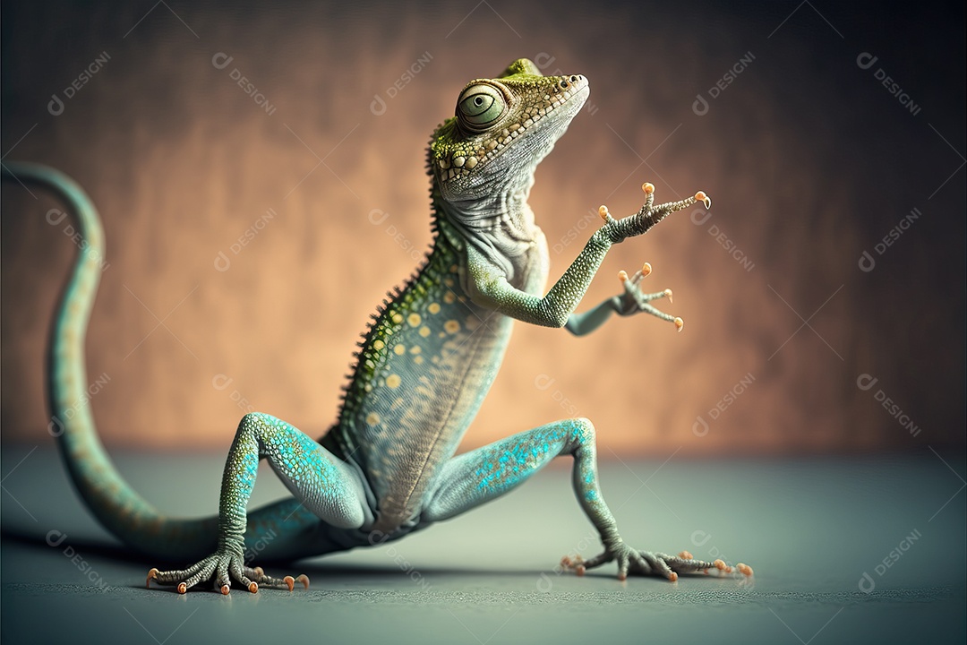 Lagarto fazendo poses engraçadas de Kung Fu e Karatê