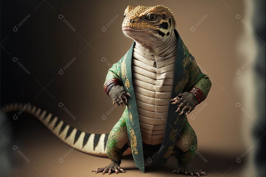 Lagarto fazendo poses engraçadas de Kung Fu e Karatê