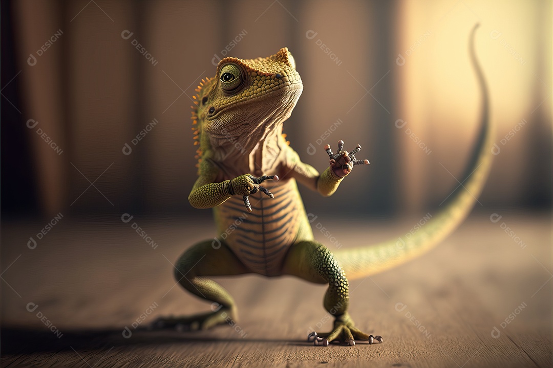 Lagarto fazendo poses engraçadas de Kung Fu e Karatê