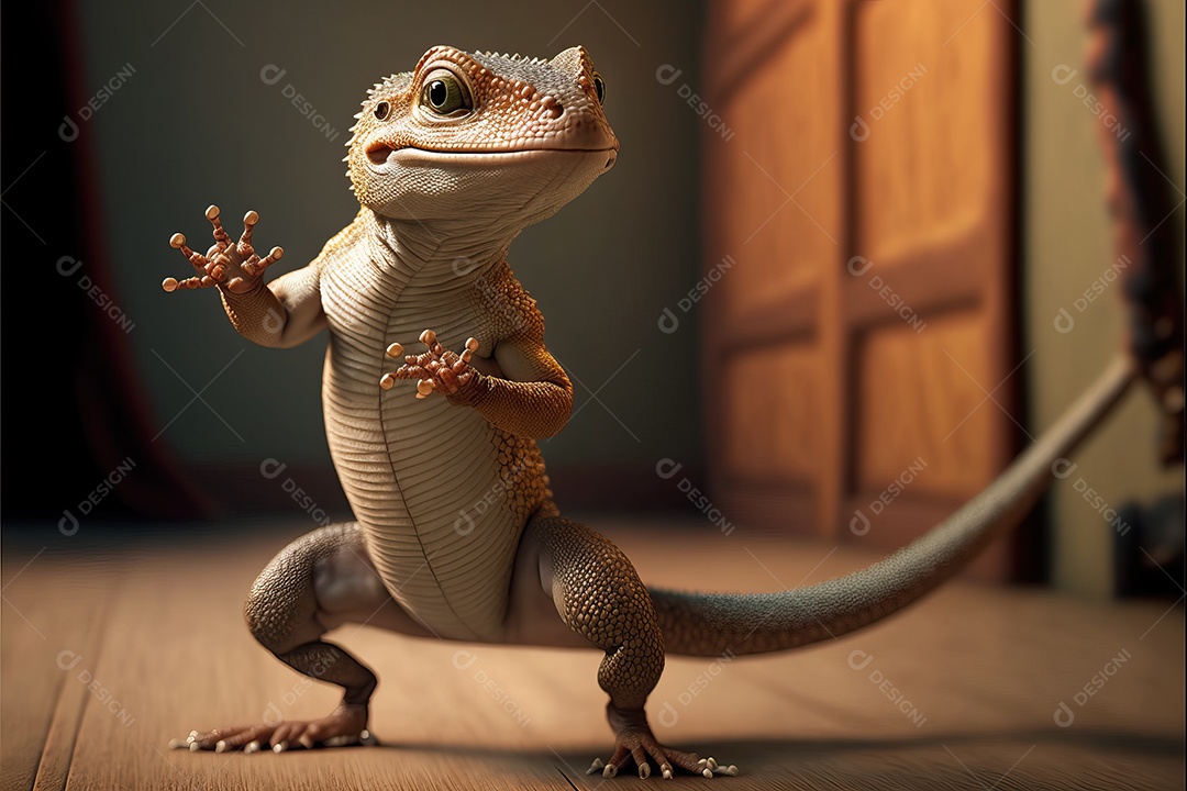 Lagarto fazendo poses engraçadas de Kung Fu e Karatê