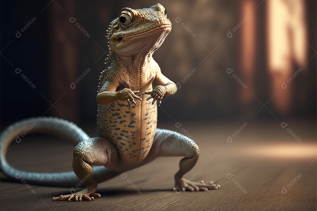 Lagarto fazendo poses engraçadas de Kung Fu e Karatê