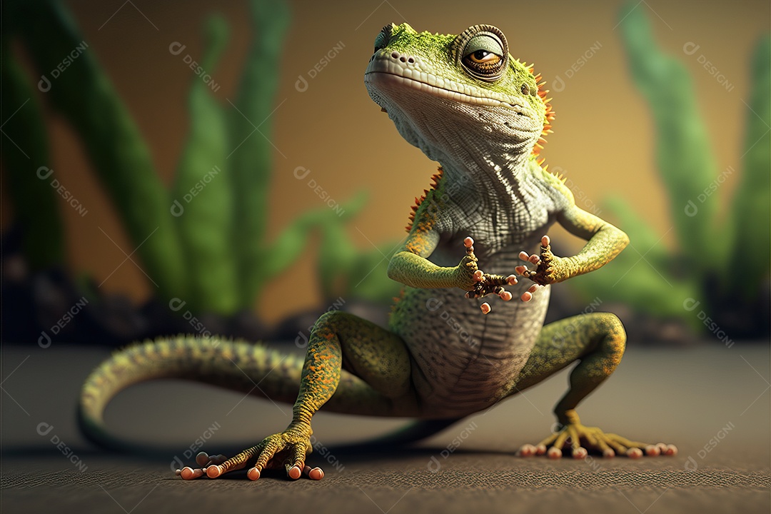 Lagarto fazendo poses engraçadas de Kung Fu e Karatê