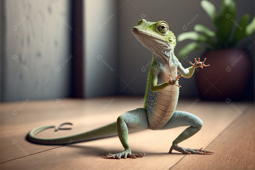 Lagarto fazendo poses engraçadas de Kung Fu e Karatê