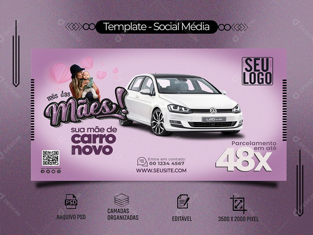 Banner Mês Das Mães Sua Mãe de Carro Novo Social Media PSD Editável