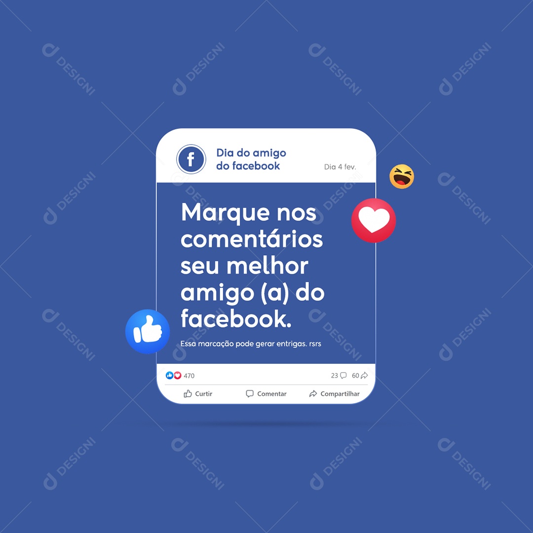Dia do Amigo Envie Essa Mensagem Para o Seu Melhor Amigo do Facebook Social Media PSD Editável