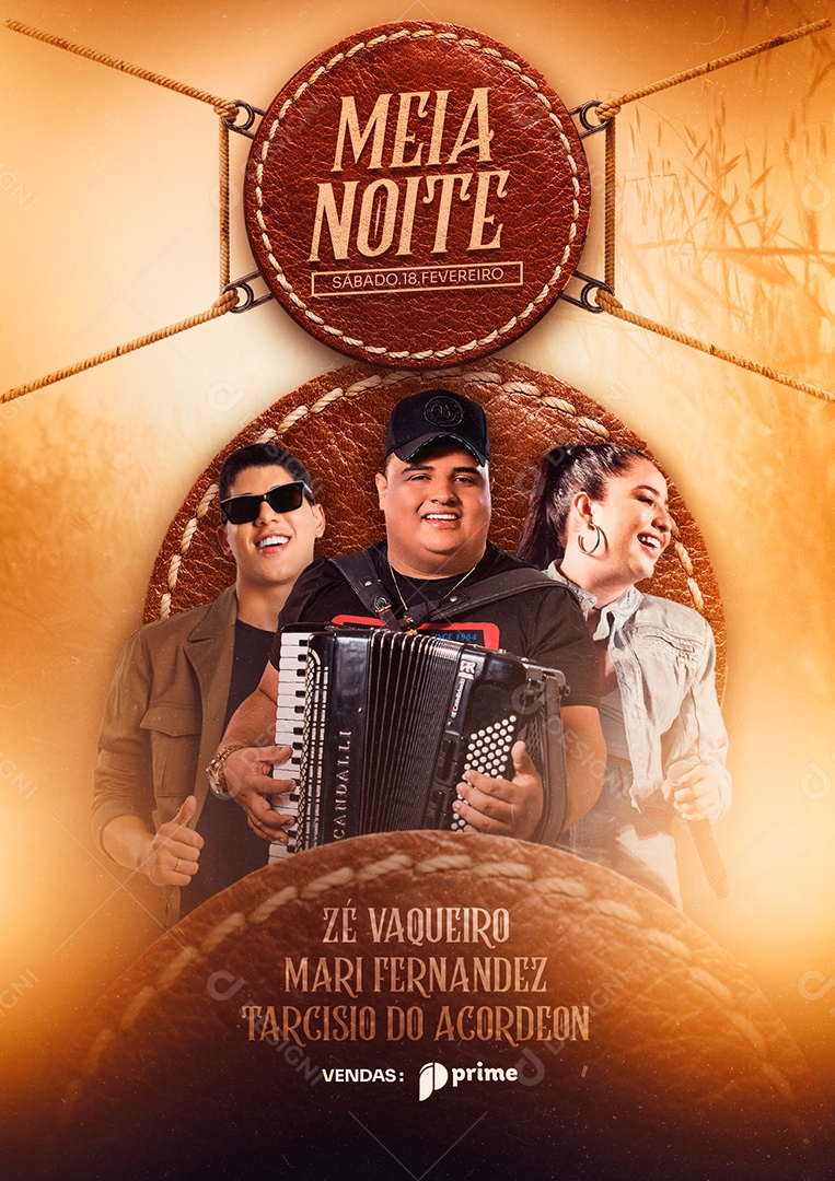 Meia Noite Zé Vaqueiro Tarcísio do Acordeon Mari Fernandez Flyer Social Media PSD Editável
