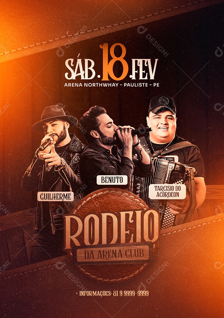 Rodeio da Arena Club Guilherme Benuto & Tarcísio do Acordeon Rodeio Flyer Social Media PSD Editável