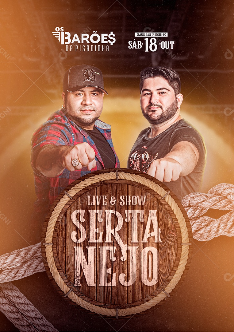 Live & Show Sertanejo Os Barões da Pisadinha Flyer Social Media PSD Editável