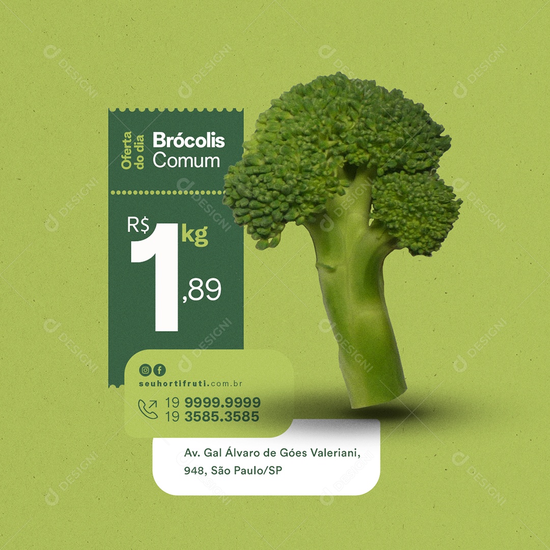 Oferta do Dia Brócolis Comum 1,89 Kg Hortifruti Social Media PSD Editável