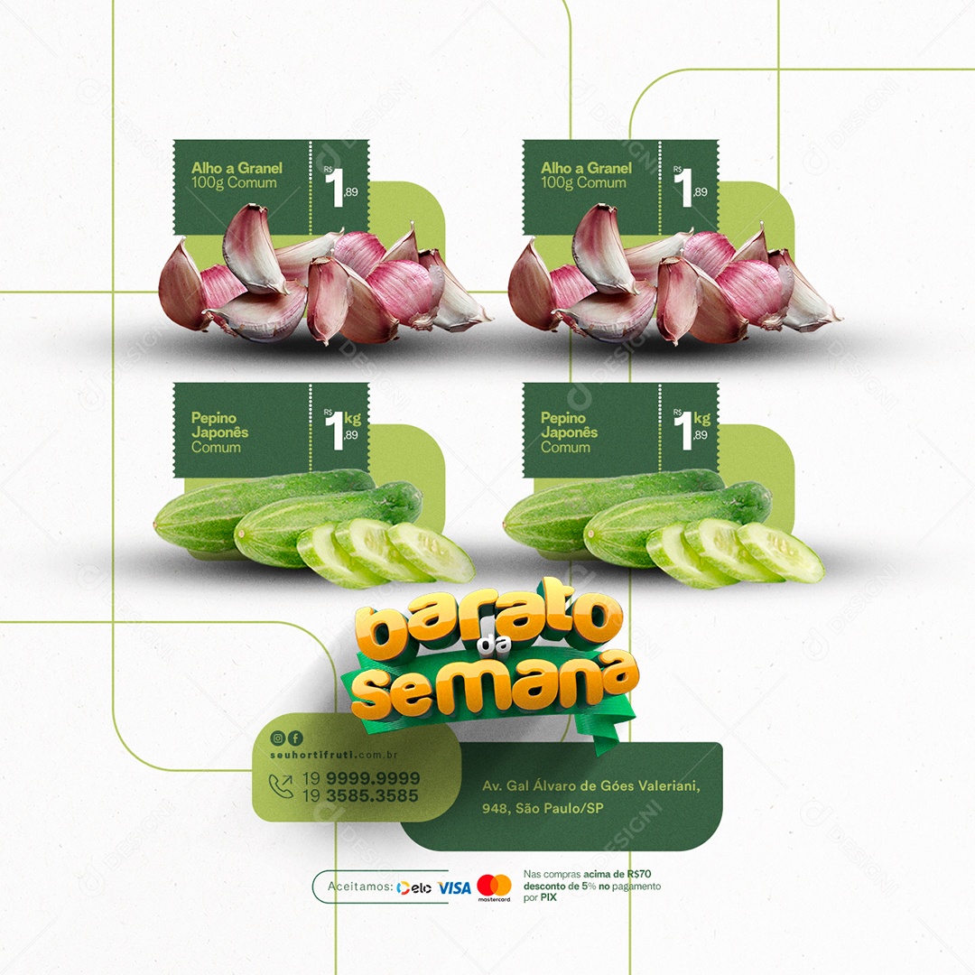 Barato da Semana Alho A Granel 100G Comum 1,99 Hortifruti Social Media PSD Editável