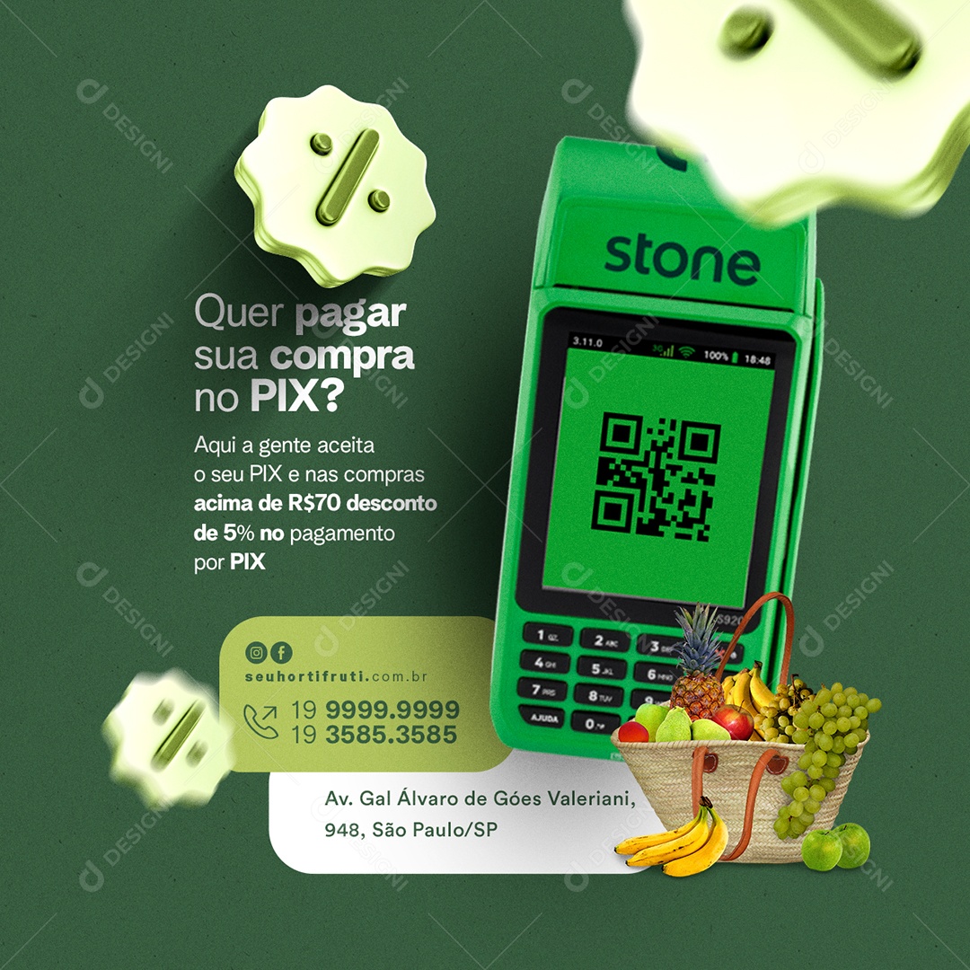 Quer Pagar sua Compra no Pix Hortifruti Social Media PSD Editável