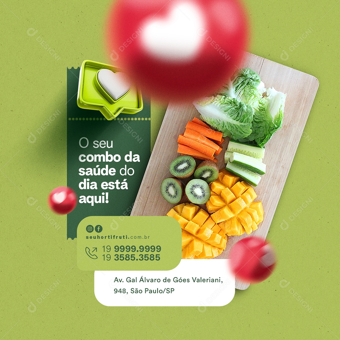 O Seu Combo da Saúde do Dia Está Aqui Hortifruti Social Media PSD Editável