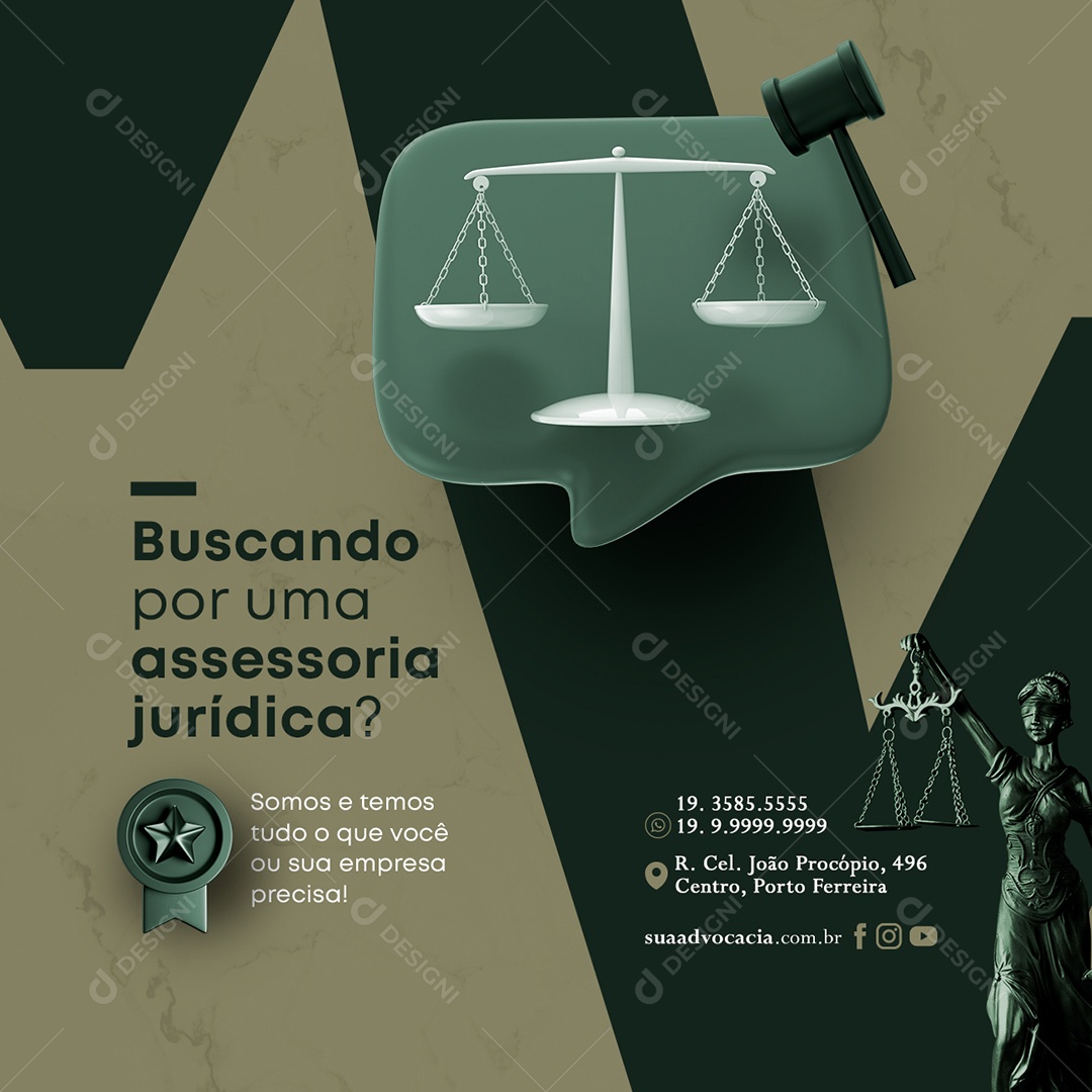 Buscando por Uma Assessoria Jurídica Advocacia Social Media PSD Editável