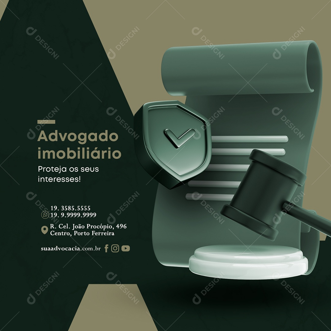 Advogado Imobiliário Proteja os Seus Interesses Advocacia Social Media PSD Editável