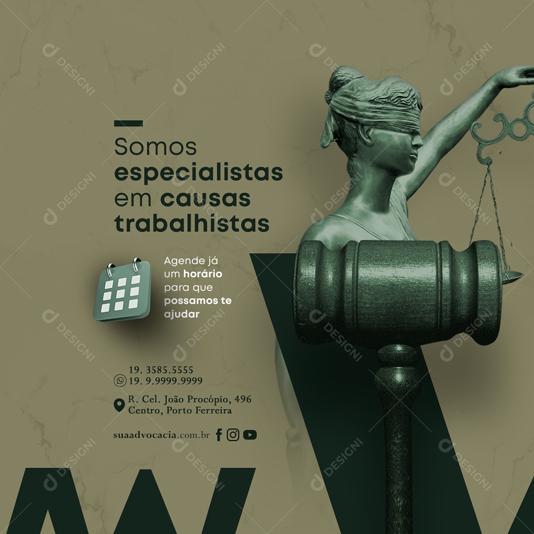 Somos Especialistas em Causas Trabalhistas Advocacia Social Media PSD Editável