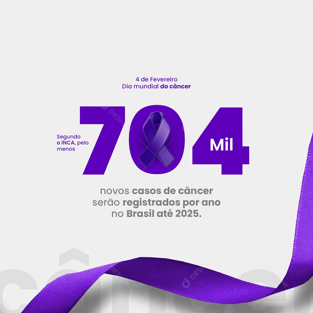 Segundo o INCA Pelo Menos 704 Mil Novos Casos de Câncer Registrados por Ano no Brasil Até 2025 Dia Mundial do Câncer Social Media PSD Editável