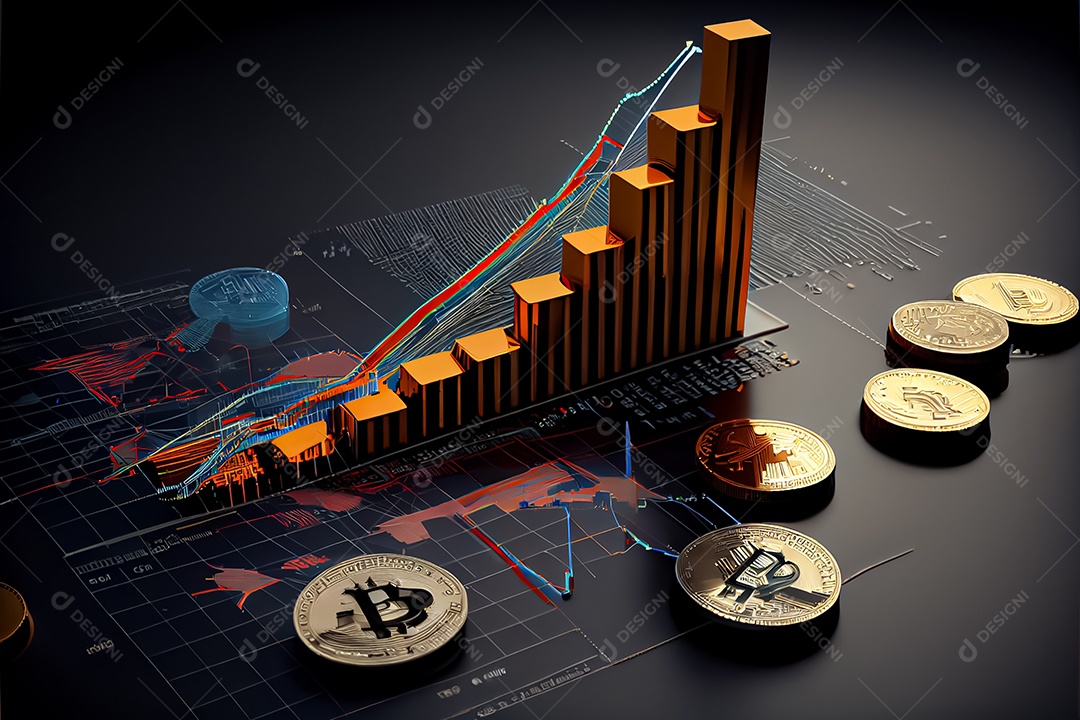 Moedas Bitcoin e cena do gráfico de negociação