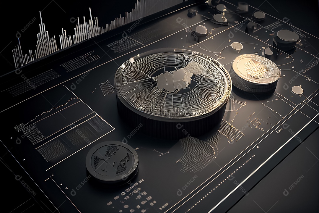 Moedas Bitcoin e cena do gráfico de negociação