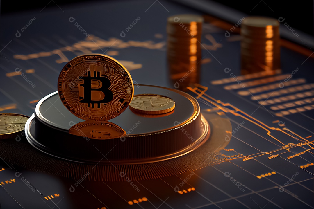 Moedas Bitcoin e cena do gráfico de negociação