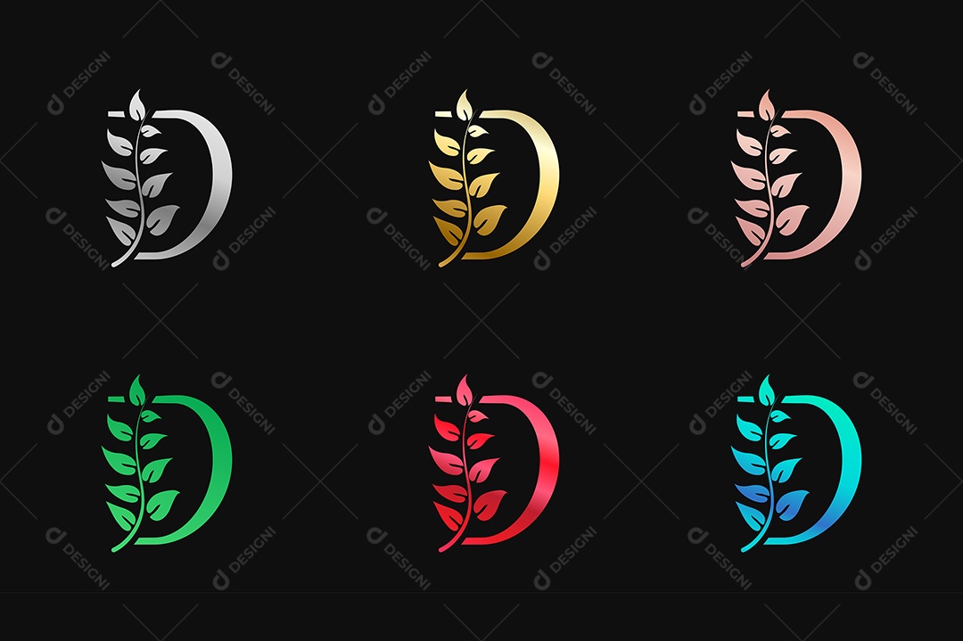 Alfabeto de Luxo Letra D Cores Metálicas Vetor EPS + AI Editável