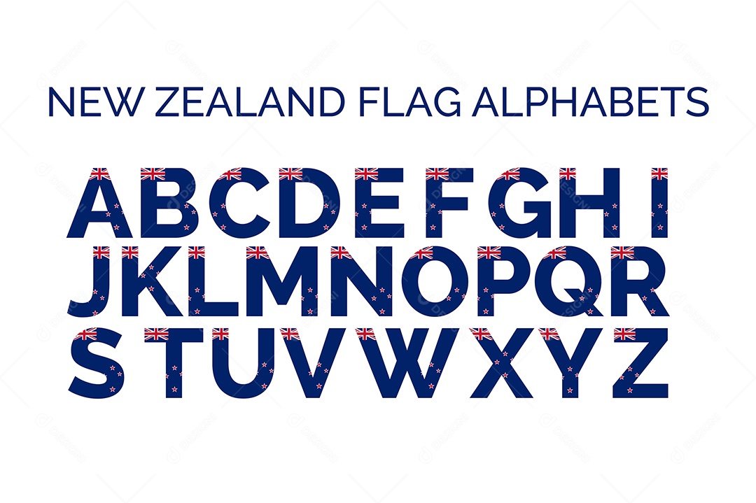 Alfabeto da Bandeira da Nova Zelândia Vetor EPS + AI Editável