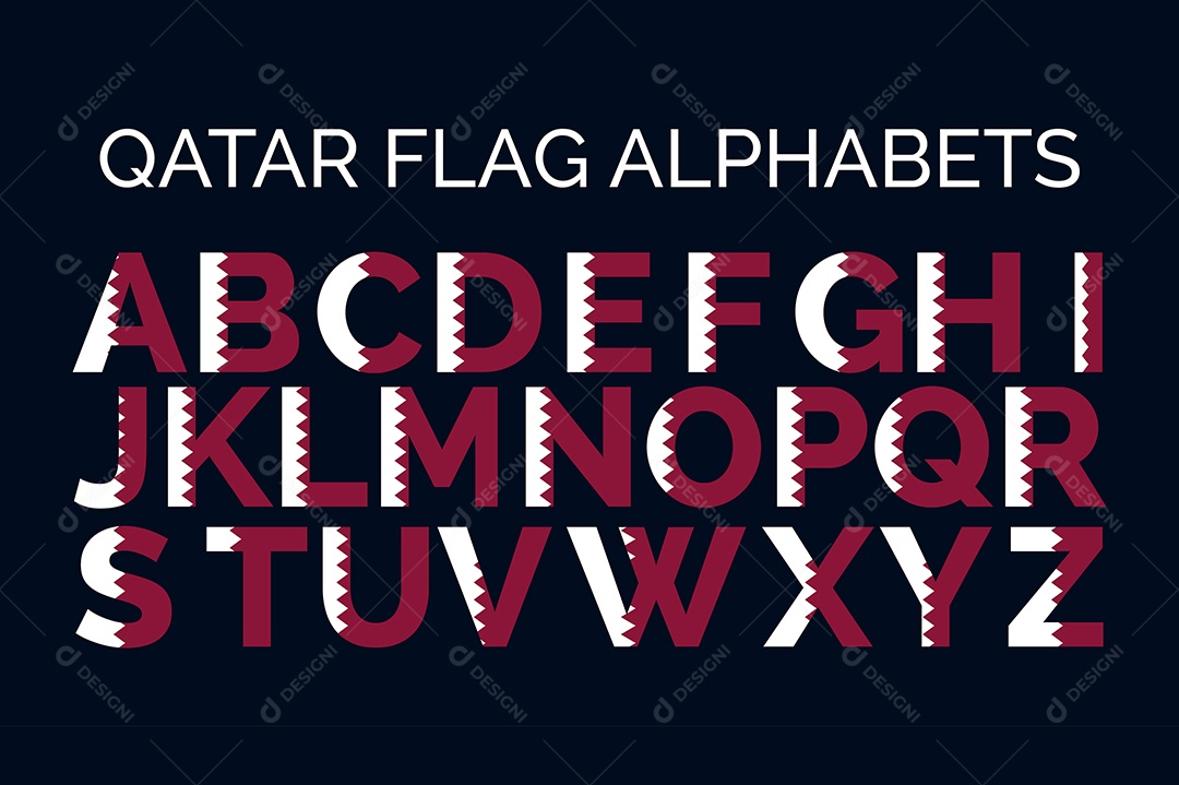 Alfabeto da Bandeira do Qatar Vetor EPS + Ai Editável