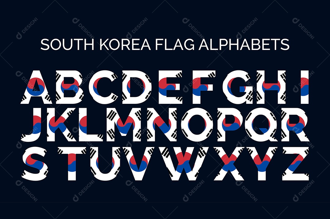 Alfabeto da Bandeira da Coreia do Sul Vetor EPS + Ai Editável