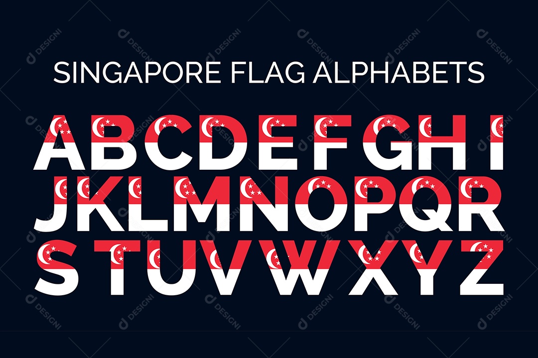 Alfabeto da Bandeira de Singapura Vetor EPS + Ai Editável