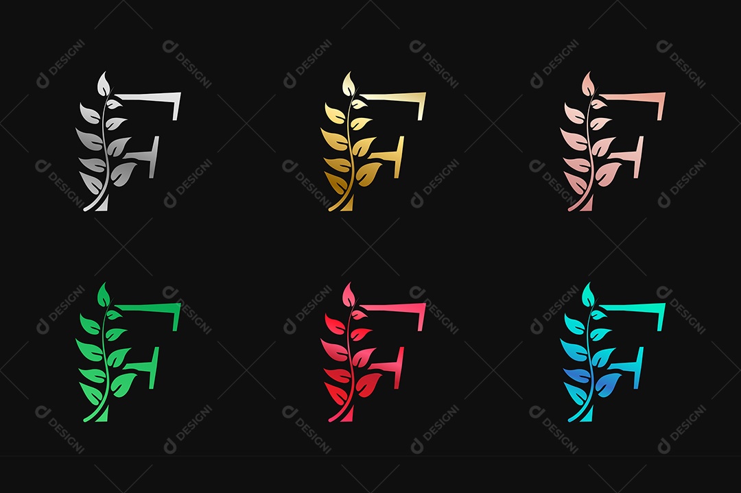 Alfabeto de Luxo Letra F Cores Metálicas Vetor EPS + AI Editável