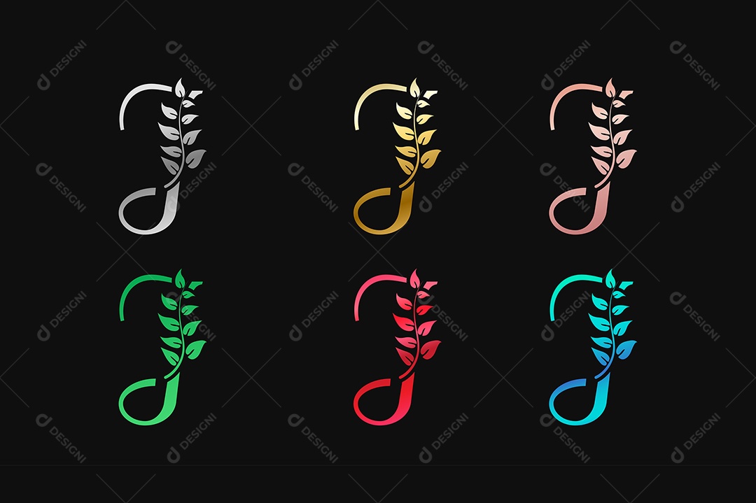 Alfabeto de Luxo Letra J Cores Metálicas Vetor EPS + AI Editável