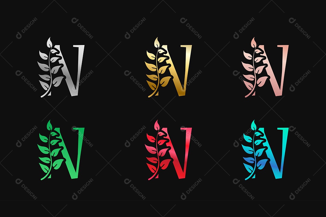 Alfabeto de Luxo Letra N Cores Metálicas Vetor EPS + AI Editável