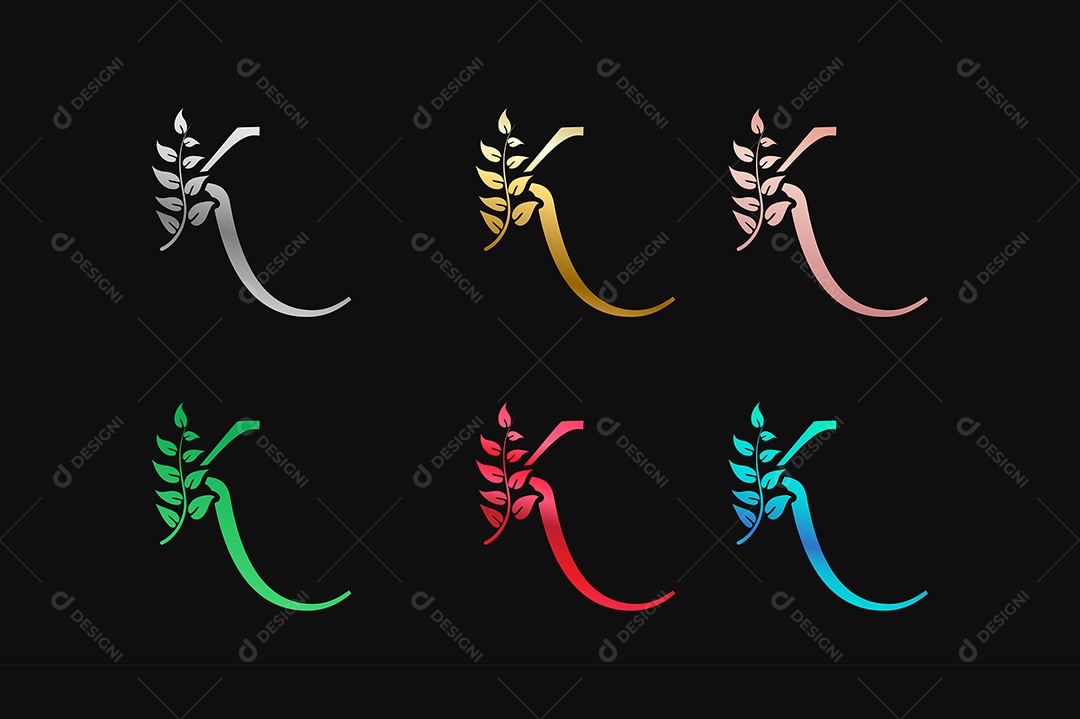 Alfabeto de Luxo Letra K Cores Metálicas Vetor EPS + AI Editável