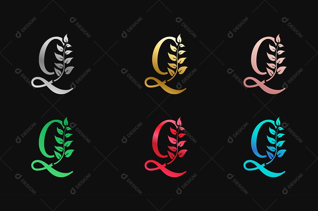 Alfabeto de Luxo Letra Q Cores Metálicas Vetor EPS + AI Editável