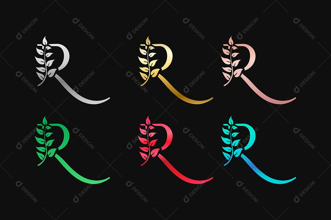 Alfabeto de Luxo Letra R Cores Metálicas Vetor EPS + AI Editável